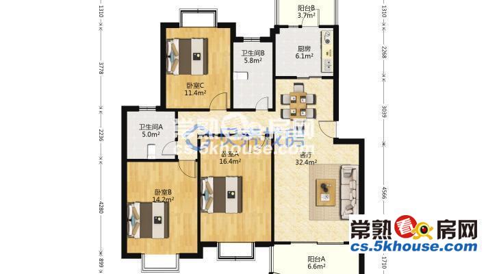 泰慈苑118平清爽装修3房2卫轻松楼层带书包满2年235万