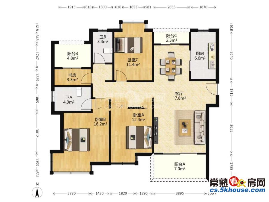 铂克花园134平米毛坯4房2厅2卫带车位155万