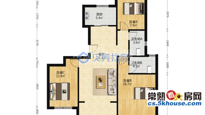 亏本卖 紫誉华庭层109平加装3房2卫金楼层带车位有名鹅175万