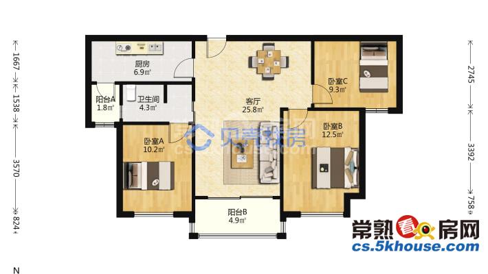 真房源 琴川碧桂园96平装修3房1卫好楼层9月高二满2年168万