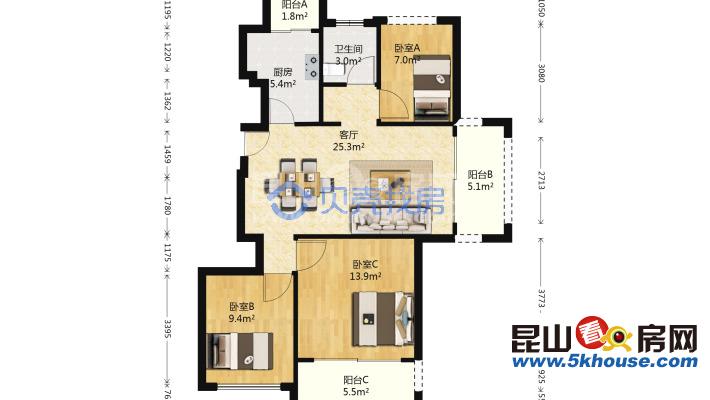 重點,房主誠售綠地21新城 210萬 3室2廳1衛(wèi) 毛坯