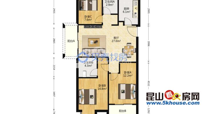 公元壹號 260萬 3室2廳2衛(wèi) 精裝修 超好的地段,住家舒適