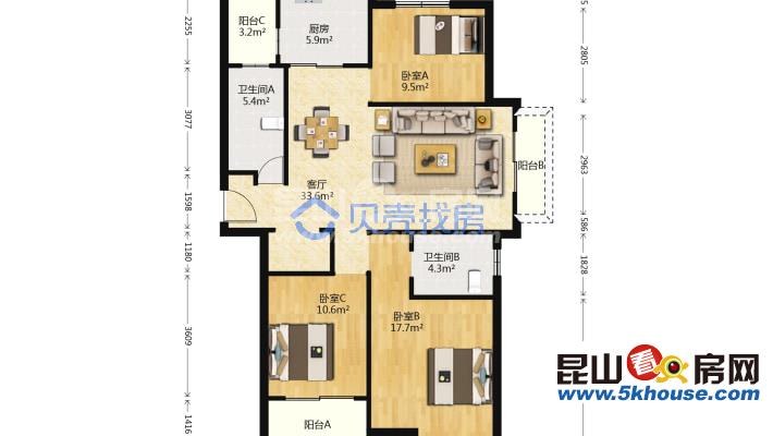 區(qū)位好,低于市場價(jià),世茂東外灘 300萬 3室2廳2衛(wèi) 毛坯