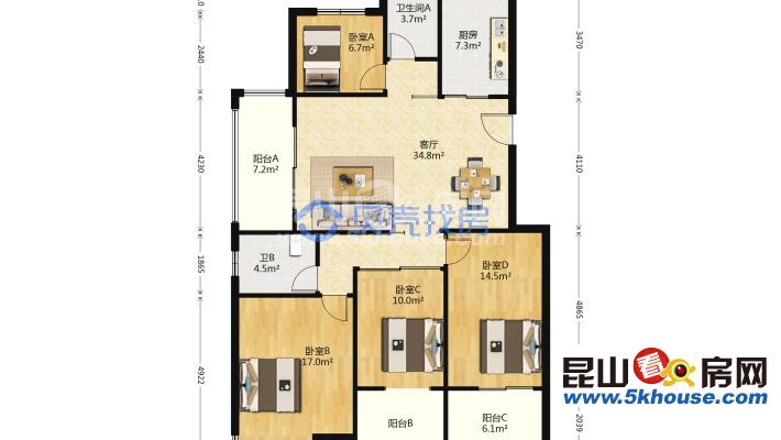 世茂東外灘 380萬 4室2廳2衛(wèi) 精裝修 ,陽光充足,治安全面