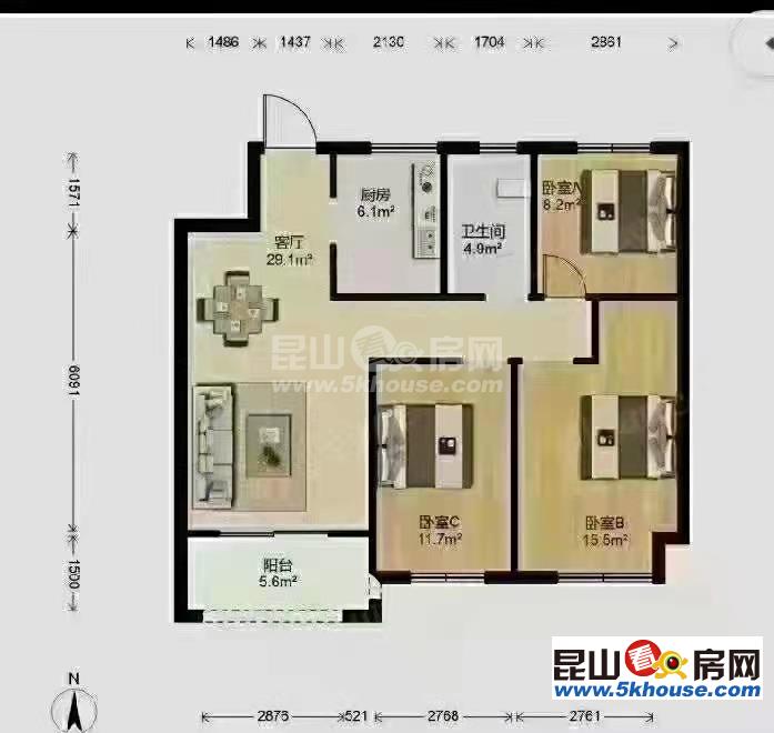 公元壹號 105萬 3室2廳1衛(wèi) 精裝修 ,陽光充足,治安全面