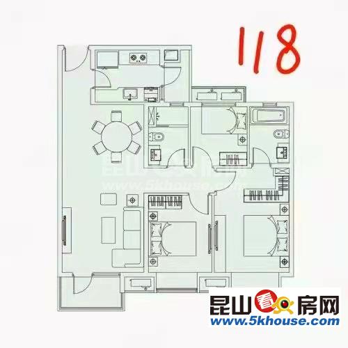 周边配套设施齐全性价比超高昆城景苑 290万 3室2厅2卫 精装修