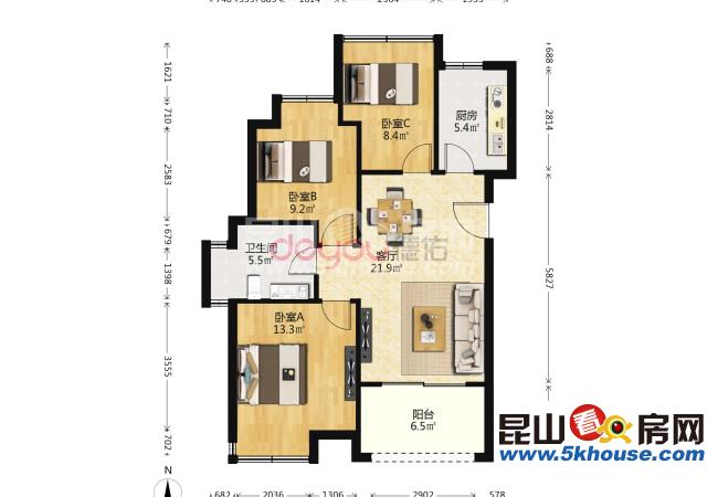 超好的地段可直接入住祥瑞香逸尚城 2500元月 3室2厅1卫 精装修