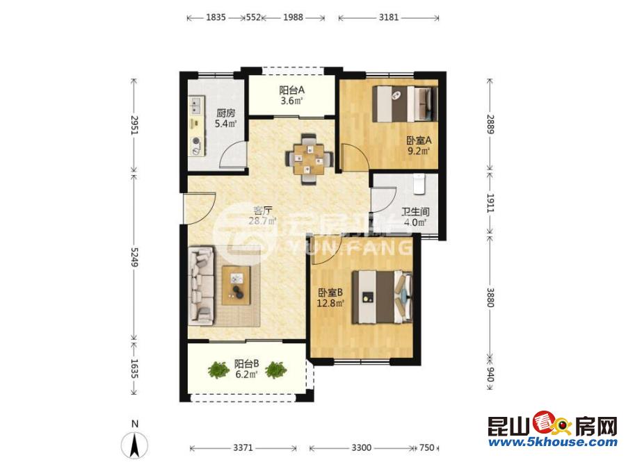 海上印象花園 1800元月 2室2廳1衛(wèi),2室2廳1衛(wèi) 精裝修 ,家具家電齊全黃金樓層