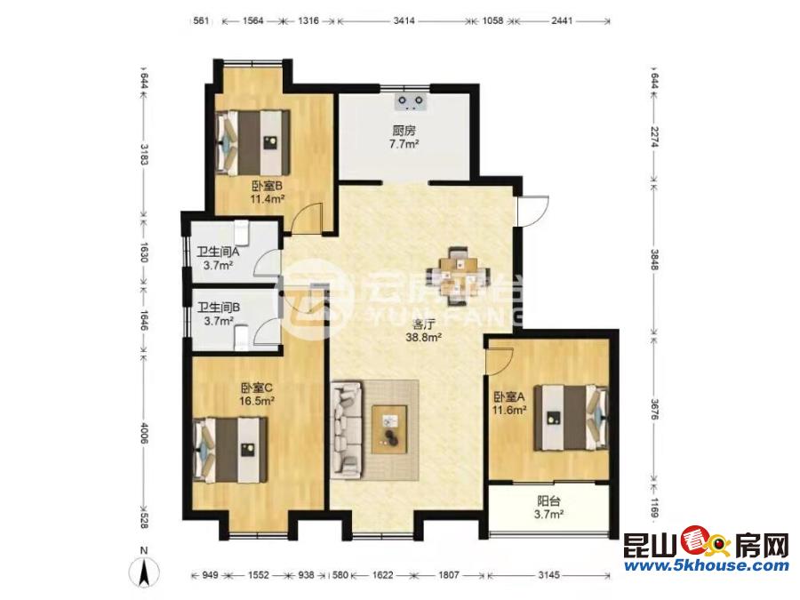 葛江 次新小区 柏盛园125㎡ 265万 3室2厅2卫 简单装修 随时可用