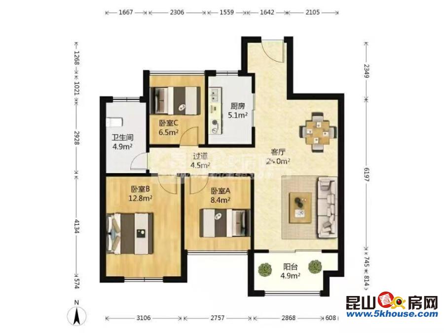 森隆183满园 100万 3室2厅1卫 精装修 住家精装修