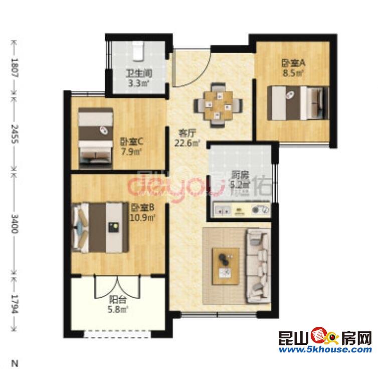 中南世紀城 89萬 3室2廳2衛(wèi) 毛坯 ,你可以擁有,理想的家