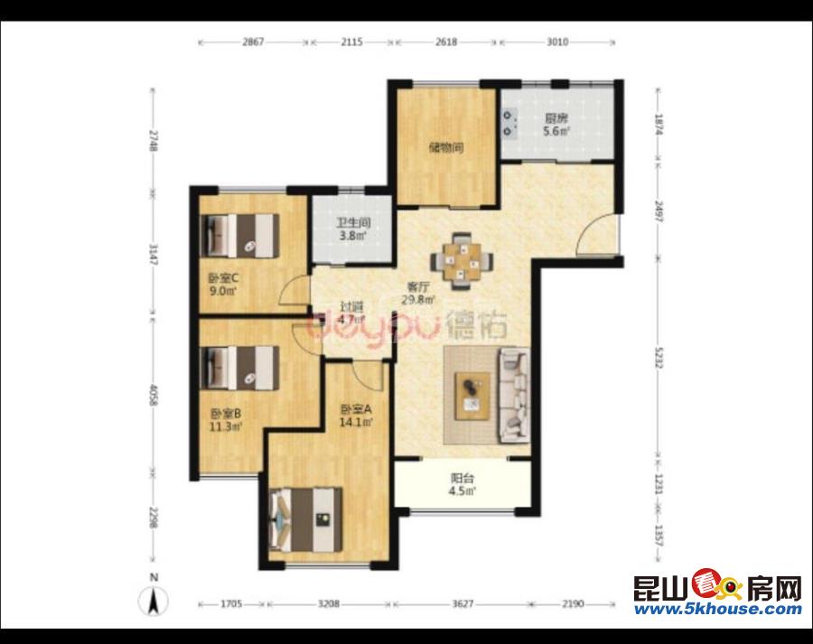 本小区罕见大户型中南世纪城 130万 4室2厅1卫 精装修