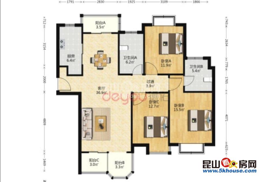 樓層好,視野廣,學位房出售,珠江御景 190萬 3室2廳2衛(wèi) 簡單裝修