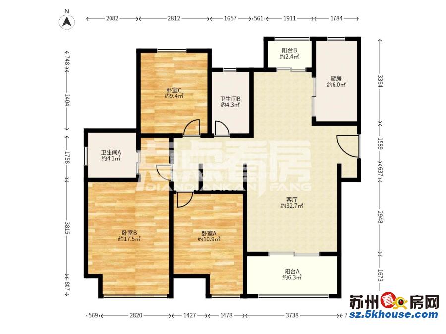 周边配套设施齐全性价比超高阿卡迪亚一区 378万 3室2厅2卫 精装修