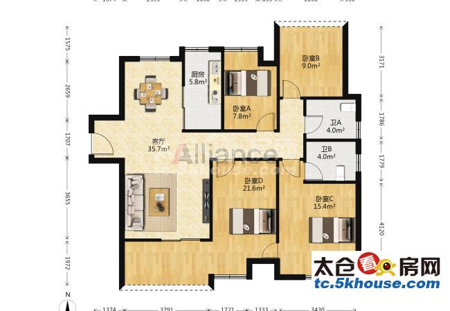 高尔夫鑫城 265万 4室2厅2卫 毛坯 业主诚售 高性价比