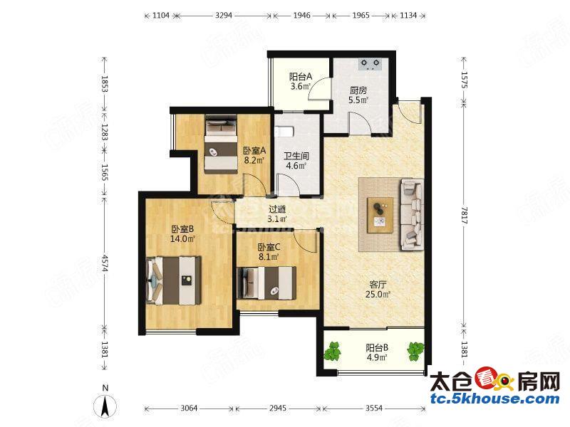 小户型三居住低总价目前空关随时可看低于市场价10万