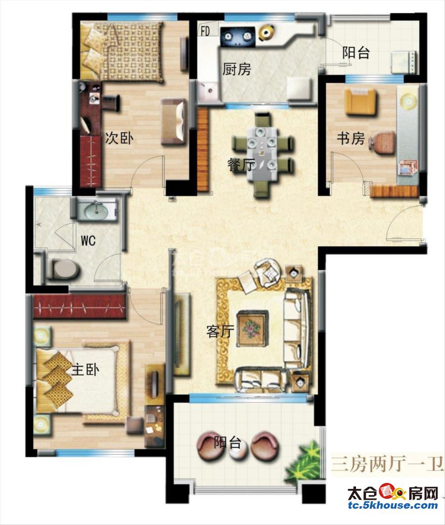 花园港苑 104.7万 3室2厅1卫 简单装修 格局户型好价钱合理