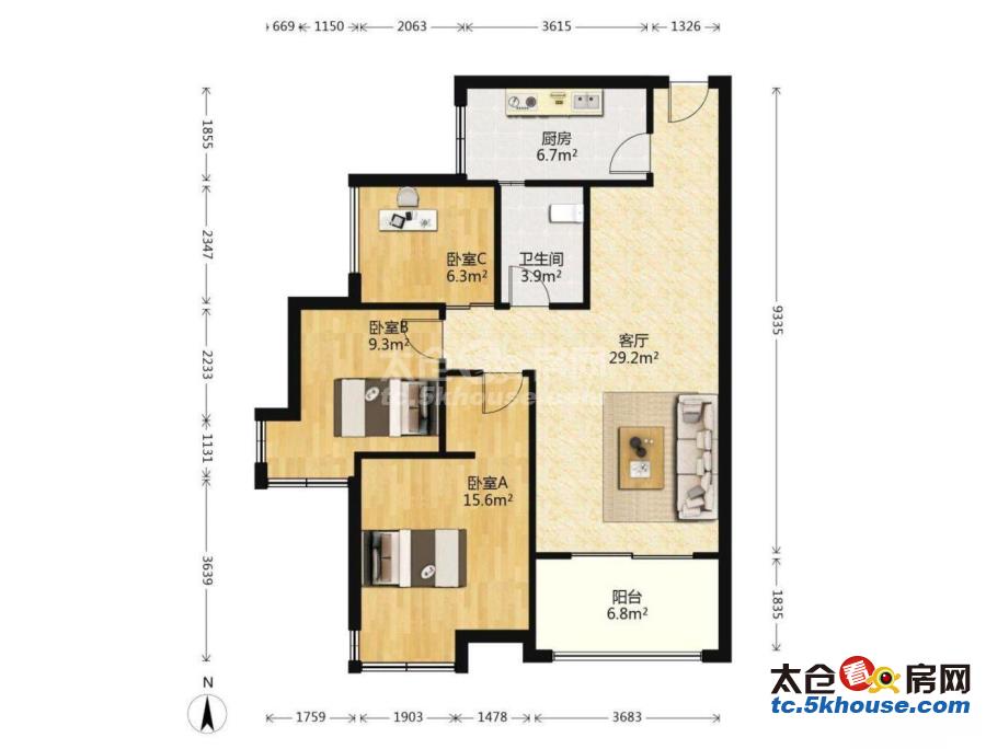 同悦锦园 120万 3室2厅1卫 精装修成熟社区,交通便利,有钥匙