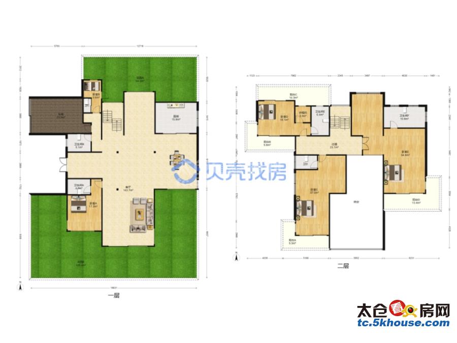 向东岛花园 超级大院子 1960万 6室3厅4卫 毛坯 位置好、格局超棒、现在空置、随时入住