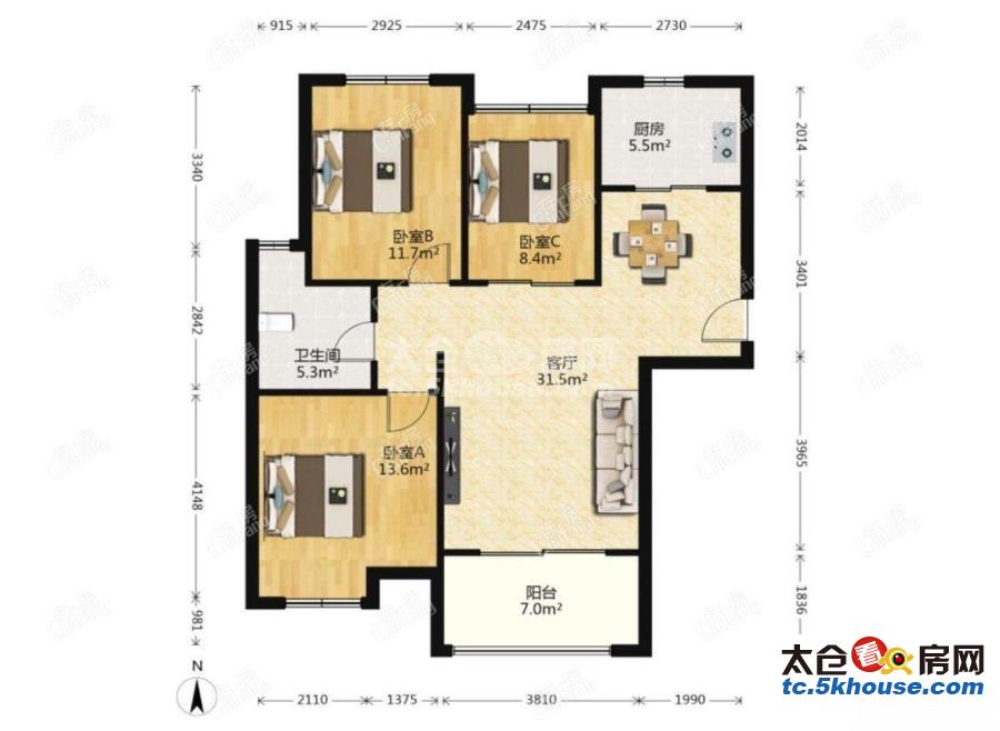 依云悦府 120万 3室2厅1卫 精装修,直接入住价!