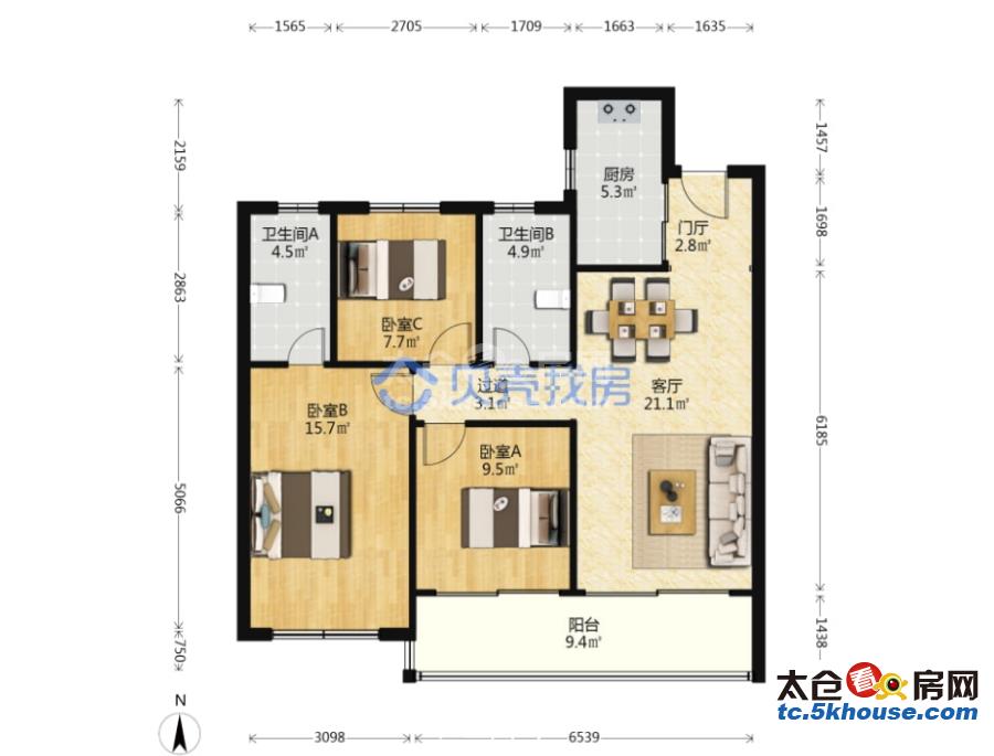 业主出售复游城183太仓 190万 3室2厅2卫超低价全屋地暖中央空调