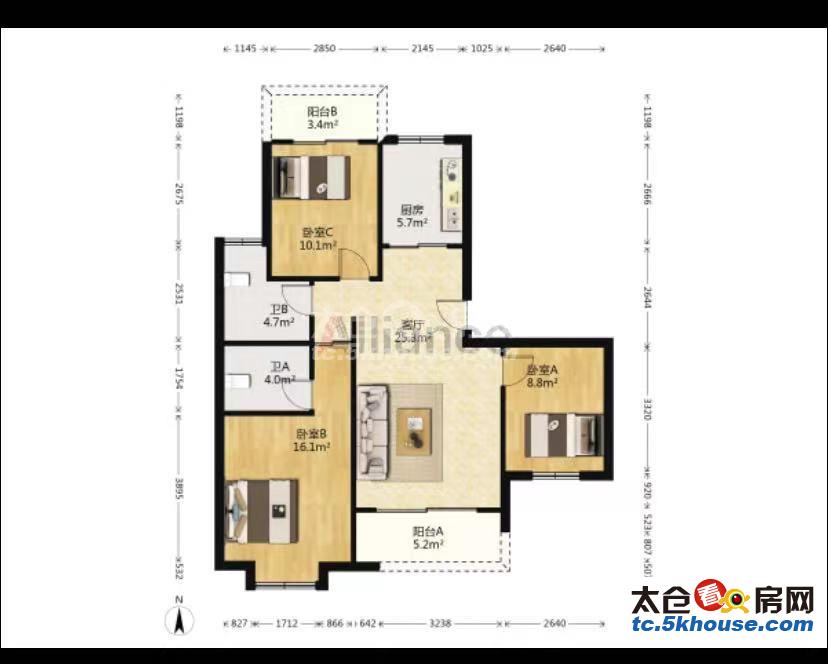 丽景嘉园 168万 3室2厅2卫 毛坯飞机户型  居住上学不二选择!