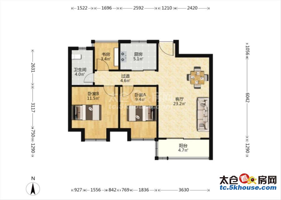 盛源佳苑 73万 3室2厅1卫 精装修直接入住抄底价