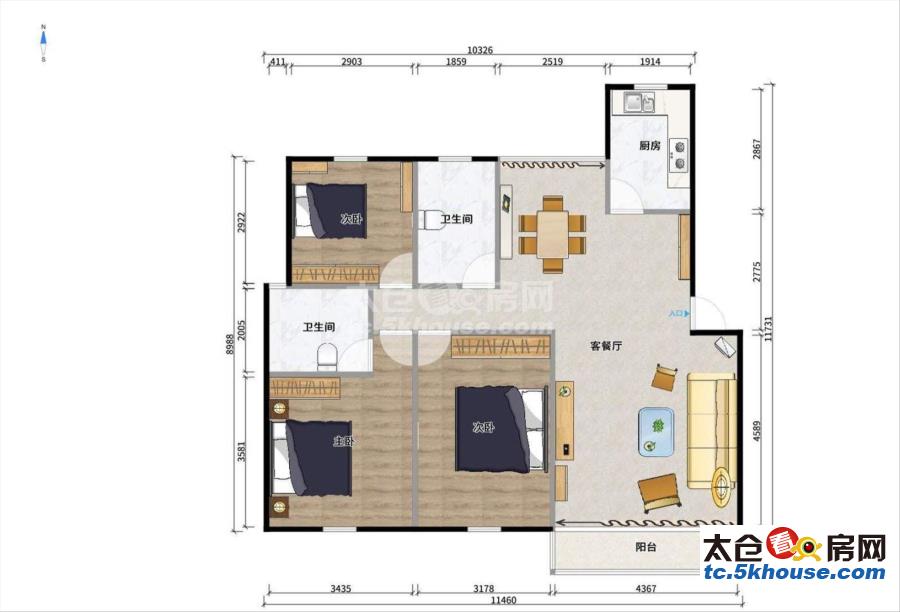 碧桂园凤凰城 70万 3室2厅1卫 简单装修 适合和人多的家庭