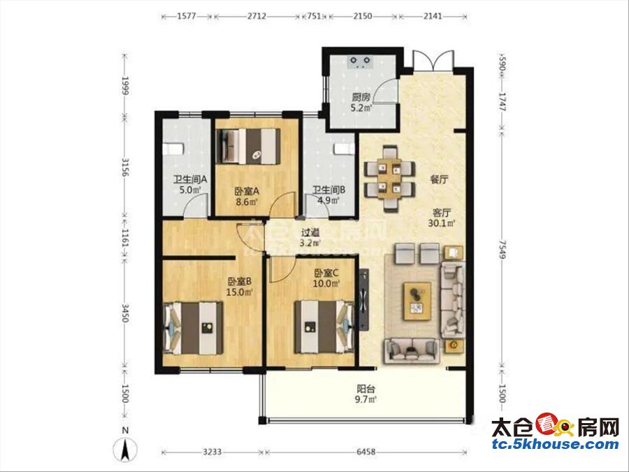 适合自住大发熙悦澜庭 109万 3室2厅2卫 精装修