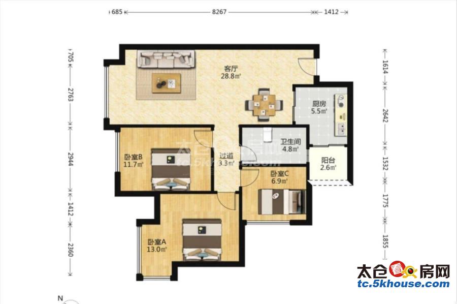 太仓南郊 周边配套齐全 南北通透 精装修 带车位 看房方便