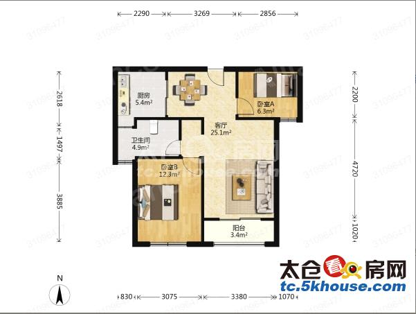 清爽大户型齐全家私绿地城 2200元月 2室1厅1卫 精装修