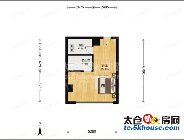 清爽大户型齐全家私华旭领寓 2500元月 1室1厅1卫精装修