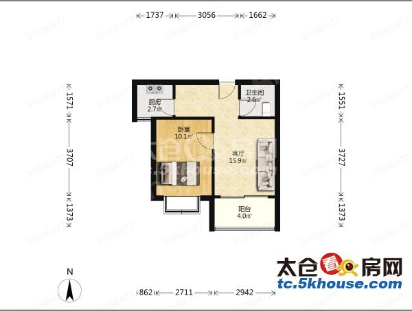 干净整洁随时入住宝龙国际社区二期 1700元月 1室1厅1卫精装修