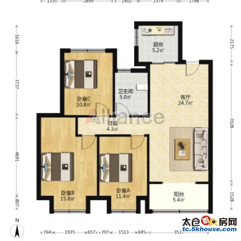 建发泱著花苑 200万 3室2厅2卫 豪华装修 精装直接入住抄底价