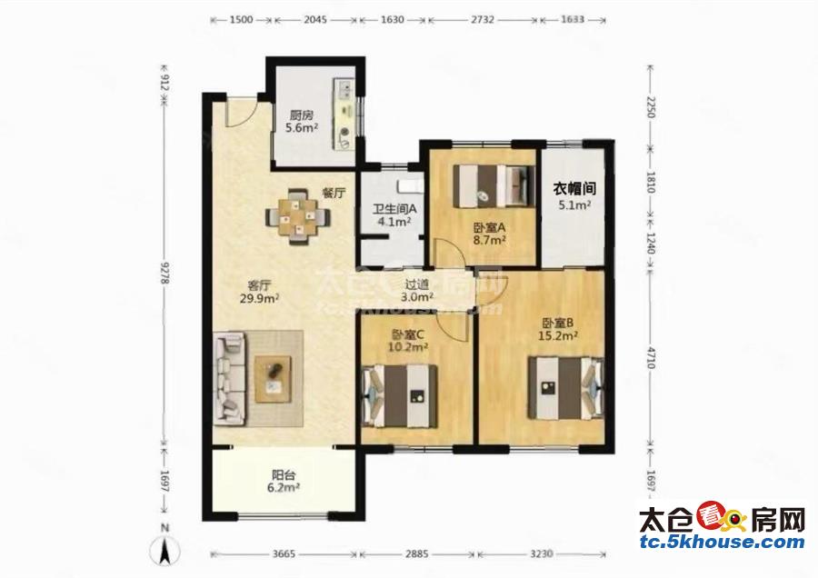 中南春江云锦 71万 3室2厅2卫 精装修成熟社区,交通便利,有钥匙