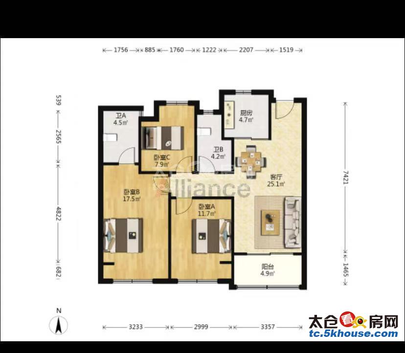 娄江新城 嘉闵线地铁口 融创悦园 165万 3室2厅2卫 精装修 诚售好房不等人