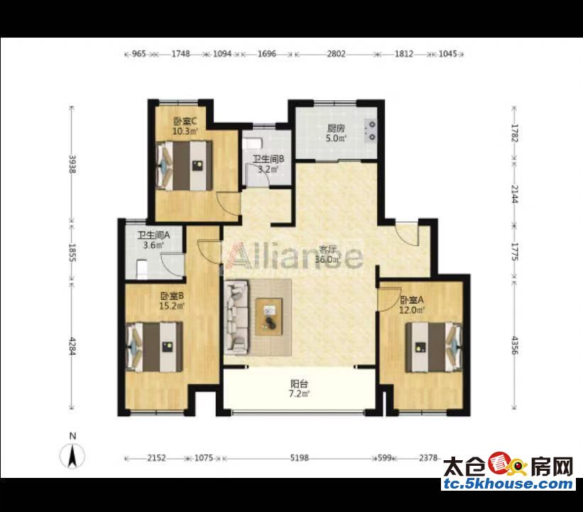 娄江新城 嘉闵线旁 心望雅苑 182万 3室2厅2卫 精装修 难得的好户型诚售