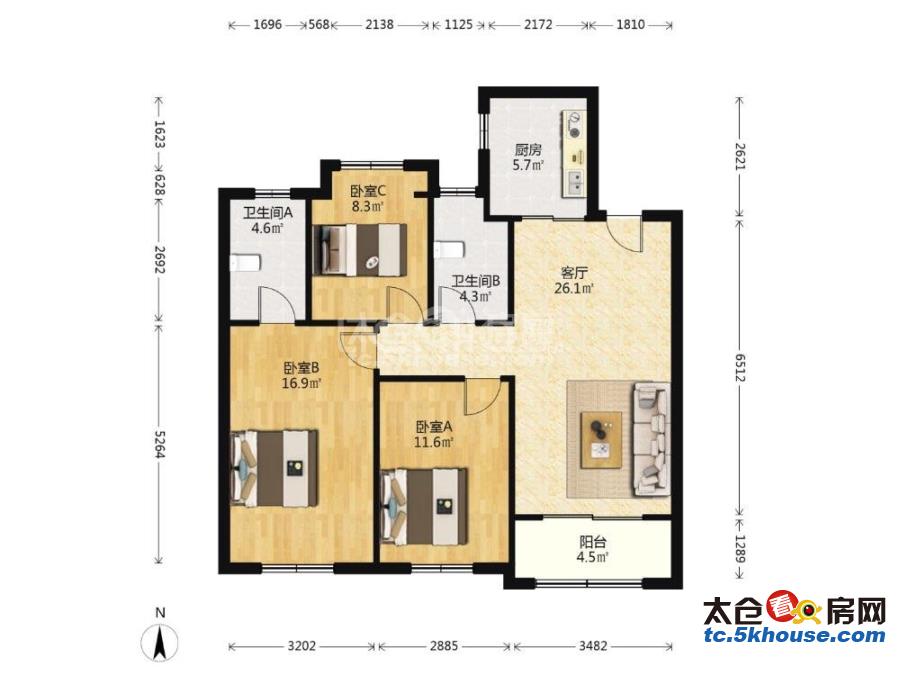 房东急售东亭路碧桂园185万119平3室2厅2卫书包在 精装修 价格低急售可谈