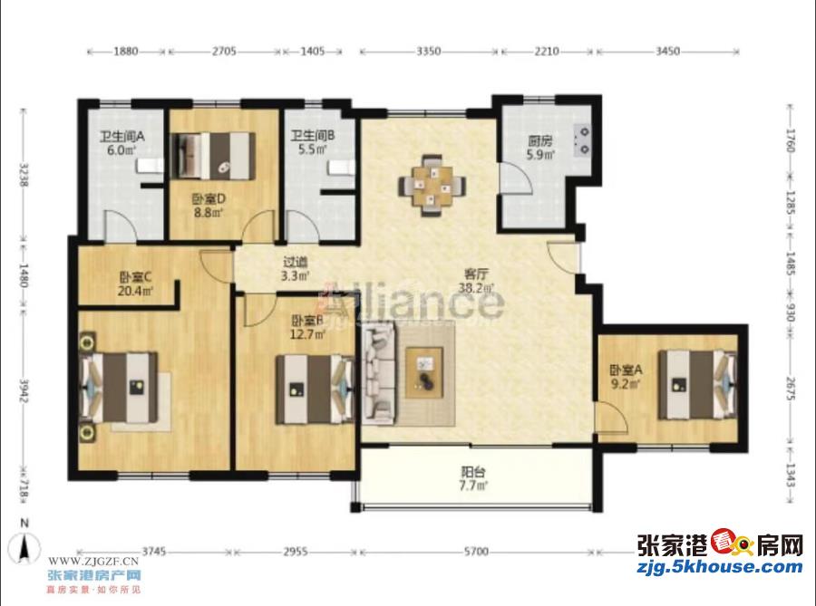 保真景云台3楼 158平 三恒系统精装 四室 260万 全屋定制系统门窗已安装