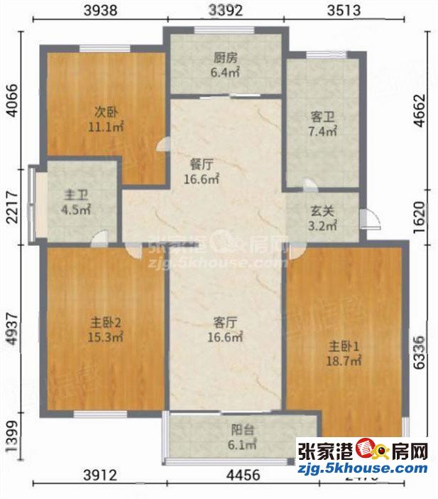 苏华新村2楼145平方精装三房 2.5万一年拎包入住