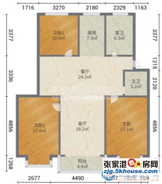 东湖苑西区5楼132平方空房未装三室90万满二