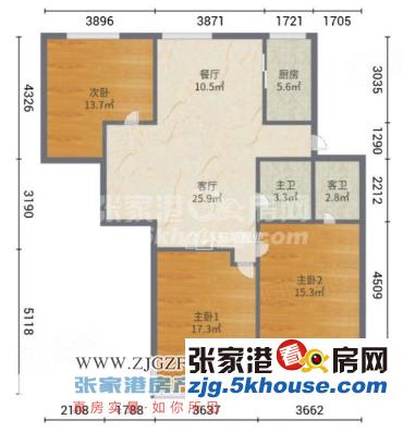 悦盛花苑 5楼 126平方 中档装修 75万元 三室 满两年