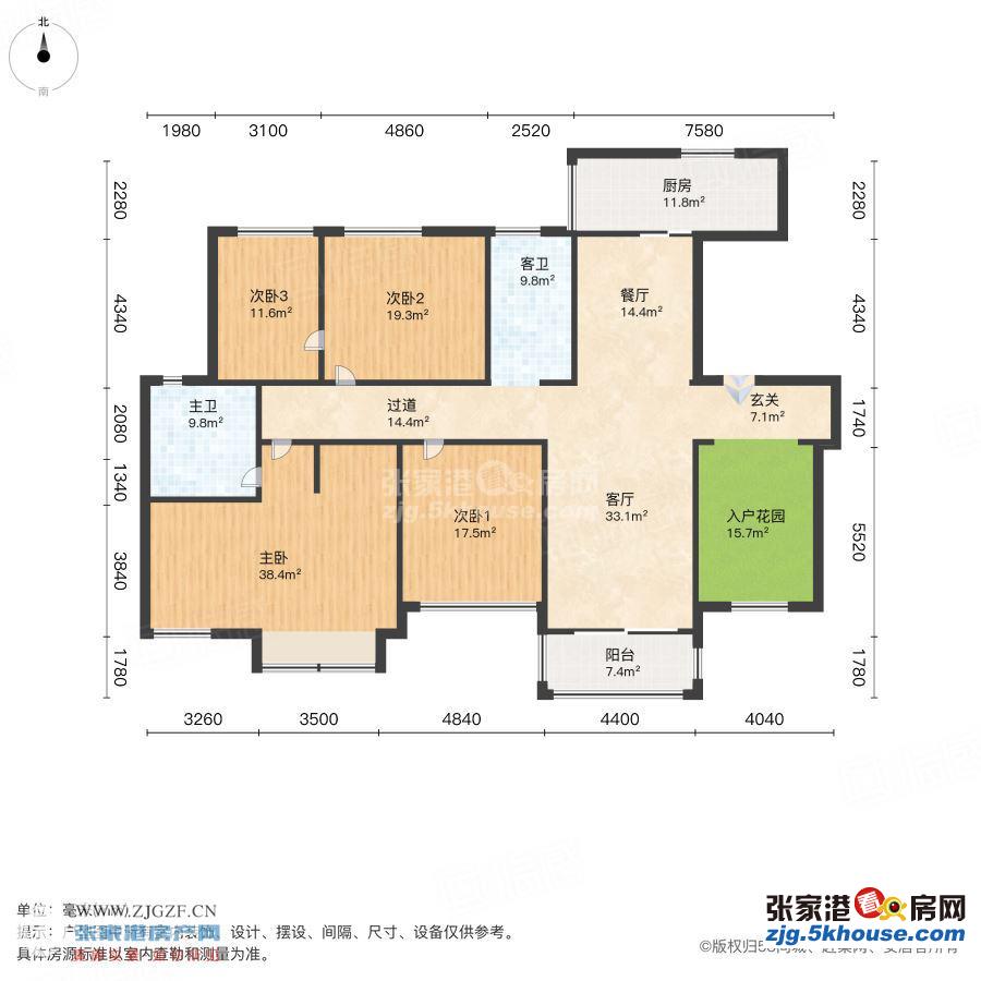 稀缺五朝南大平层中联皇冠7楼220.2平带车位可六室两厅488万豪装